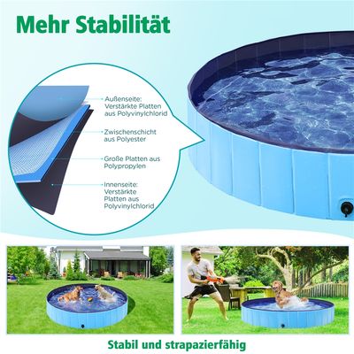 Faltbare Hundepool ⌀160 cm, Planschbecken für Hunde, mit Badebürste