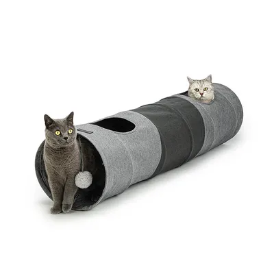 lionto tunnel chat avec balle, pliable et extensible en faux-lin lionto tunnel chat avec balle, pliable et extensible en faux-lin