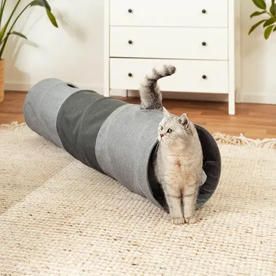 lionto tunnel chat avec balle, pliable et extensible en faux-lin