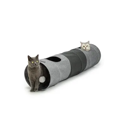 lionto tunnel chat avec balle, pliable et extensible en faux-lin