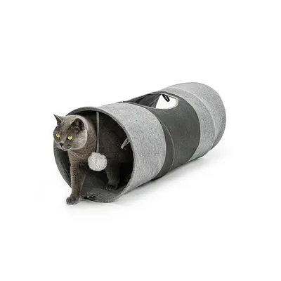 lionto tunnel chat avec balle, pliable et extensible en faux-lin lionto tunnel chat avec balle, pliable et extensible en faux-lin