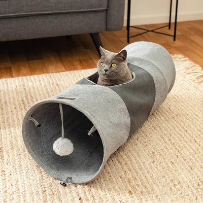 lionto tunnel chat avec balle, pliable et extensible en faux-lin
