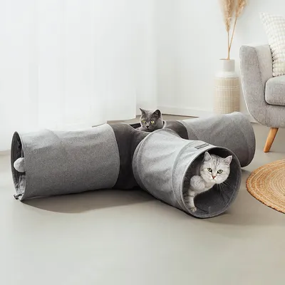 lionto tunnel chat avec balle, pliable et extensible en faux-lin