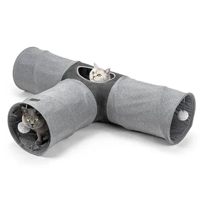 lionto tunnel chat avec balle, pliable et extensible en faux-lin lionto tunnel chat avec balle, pliable et extensible en faux-lin