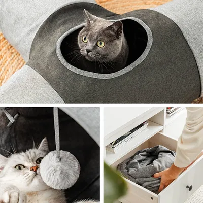 lionto tunnel chat avec balle, pliable et extensible en faux-lin