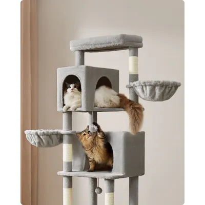 Feandrea Arbre à Chat, Grand, avec 2 Niches, 2 Paniers, 5 Griffoirs