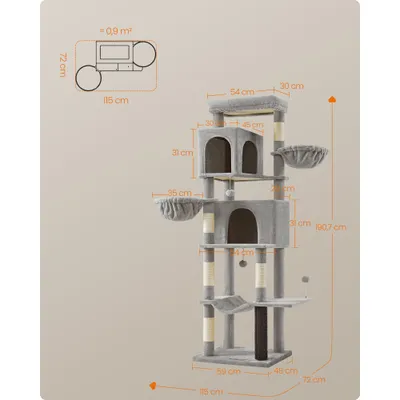 Feandrea Arbre à Chat, Grand, avec 2 Niches, 2 Paniers, 5 Griffoirs