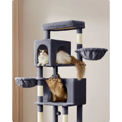 Feandrea Arbre à Chat, Grand, avec 2 Niches, 2 Paniers, 5 Griffoirs