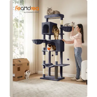 Feandrea Arbre à Chat, Grand, avec 2 Niches, 2 Paniers, 5 Griffoirs
