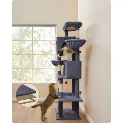 Feandrea Arbre à Chat, Grand, avec 2 Niches, 2 Paniers, 5 Griffoirs