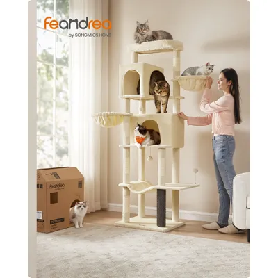 Feandrea Arbre à Chat, Grand, avec 2 Niches, 2 Paniers, 5 Griffoirs