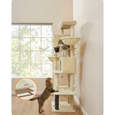 Feandrea Arbre à Chat, Grand, avec 2 Niches, 2 Paniers, 5 Griffoirs