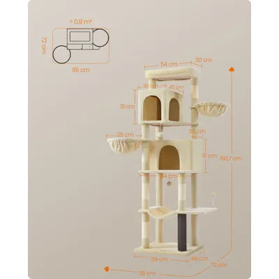 Feandrea Arbre à Chat, Grand, avec 2 Niches, 2 Paniers, 5 Griffoirs