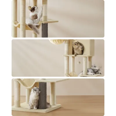 Feandrea Arbre à Chat, Grand, avec 2 Niches, 2 Paniers, 5 Griffoirs