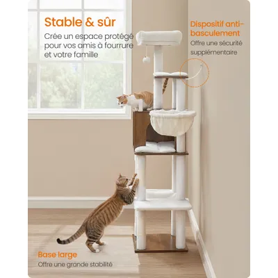 Feandrea Arbre à Chat 165 cm, avec Grotte, Plateforme, Poteaux à Griffer