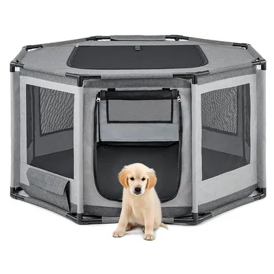 lionto parc chiot en tissu Oxford avec filet, fermeture zippée et poche lionto parc chiot en tissu Oxford avec filet, fermeture zippée et poche