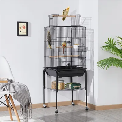 Cage à Perruches En Métal Avec Support Roulant, Étagère De Rangement