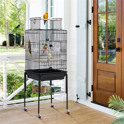 Cage à Perruches En Métal Avec Support Roulant, Étagère De Rangement