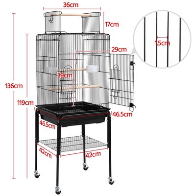 Cage à Perruches En Métal Avec Support Roulant, Étagère De Rangement