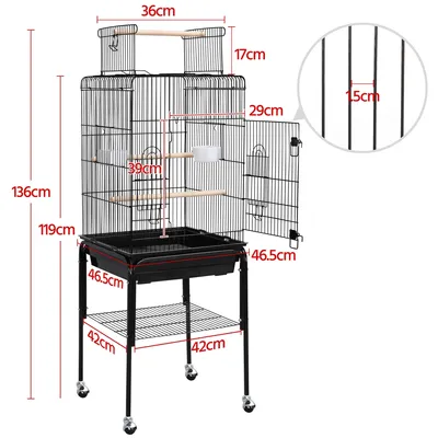 Cage à Perruches En Métal Avec Support Roulant, Étagère De Rangement