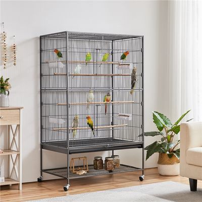 Grande Cage à Oiseaux Sur Pied Forgé Avec Étagère De Rangement