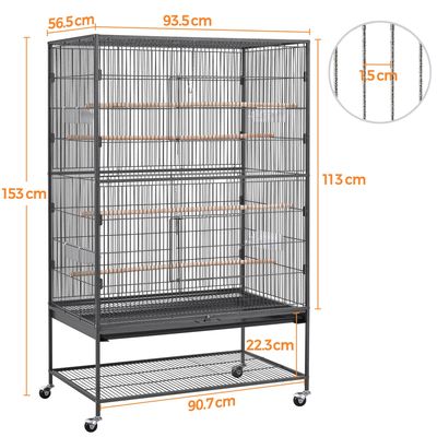 Grande Cage à Oiseaux Sur Pied Forgé Avec Étagère De Rangement
