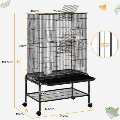 Grande Cage Pour Oiseau Sur Pied Avec Roulettes Noir
