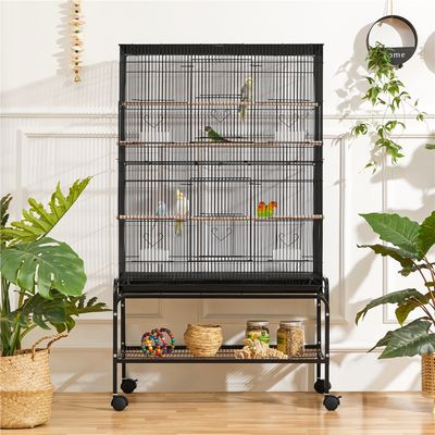 Grande Cage Pour Oiseau Sur Pied Avec Roulettes Noir