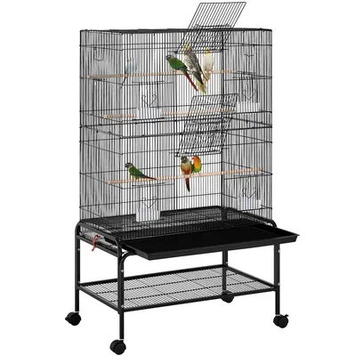 Grande Cage Pour Oiseau Sur Pied Avec Roulettes Noir