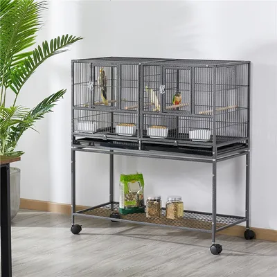 Cage à Oiseaux Sur Roulettes Avec Séparation, Étagère De Rangement