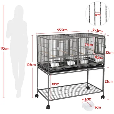 Cage à Oiseaux Sur Roulettes Avec Séparation, Étagère De Rangement