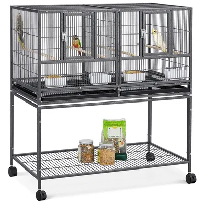 Cage à Oiseaux Sur Roulettes Avec Séparation, Étagère De Rangement