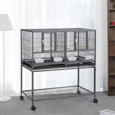 Cage à Oiseaux Sur Roulettes Avec Séparation, Étagère De Rangement
