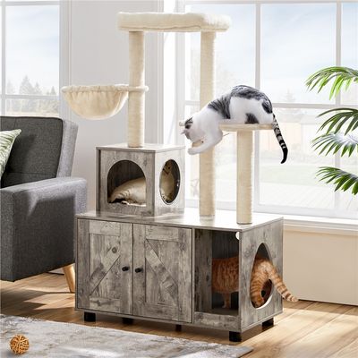 Arbre à Chat Avec Litière Table D'appoint Avec Niche Panier Cachettes