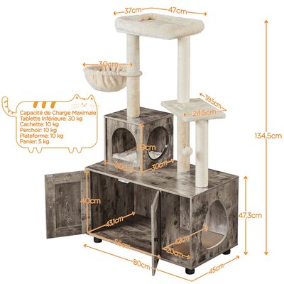 Arbre à Chat Avec Litière Table D'appoint Avec Niche Panier Cachettes