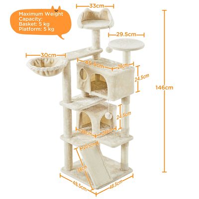 Arbre à Chat Multiniveau Avec Cachettes, Panier,Perchoirs, Rampe Et Poteaux