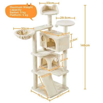 Arbre à Chat Multiniveau Avec Cachettes, Panier,Perchoirs, Rampe Et Poteaux
