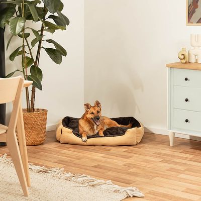 lionto weiches Hundebett mit niedrigem Einstieg und Wendekissen