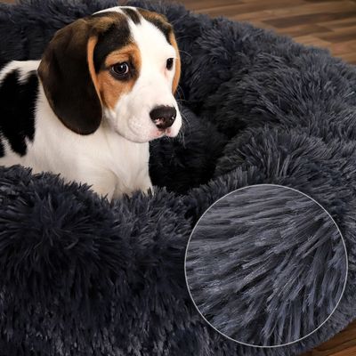 lionto Donut-Hundebett aus weichem Plüsch mit rutschfester Unterseite
