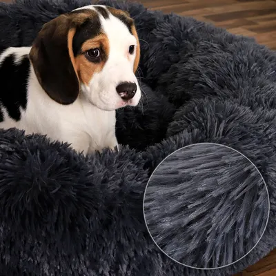 lionto Donut-Hundebett aus weichem Plüsch mit rutschfester Unterseite