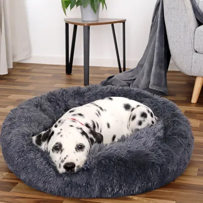 lionto Donut-Hundebett aus weichem Plüsch mit rutschfester Unterseite