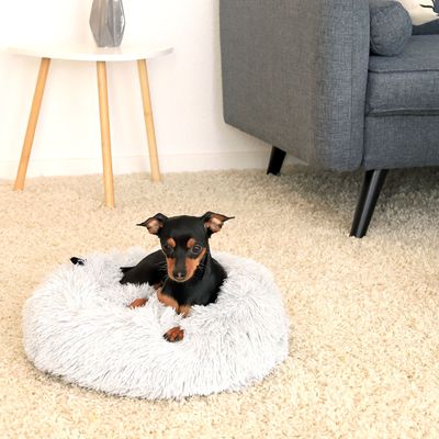 lionto Donut-Hundebett aus weichem Plüsch mit rutschfester Unterseite