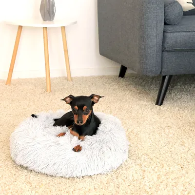 lionto Donut-Hundebett aus weichem Plüsch mit rutschfester Unterseite