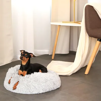 lionto Donut-Hundebett aus weichem Plüsch mit rutschfester Unterseite