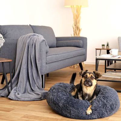 lionto Donut-Hundebett aus weichem Plüsch mit rutschfester Unterseite