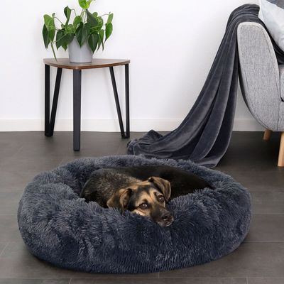 lionto Donut-Hundebett aus weichem Plüsch mit rutschfester Unterseite
