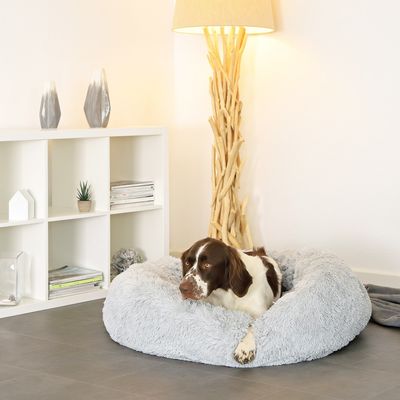 lionto Donut-Hundebett aus weichem Plüsch mit rutschfester Unterseite