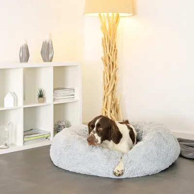 lionto Donut-Hundebett aus weichem Plüsch mit rutschfester Unterseite