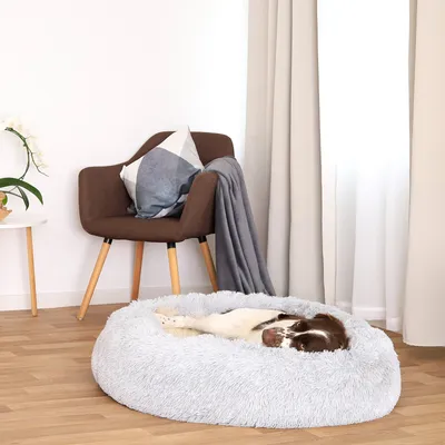 lionto Donut-Hundebett aus weichem Plüsch mit rutschfester Unterseite