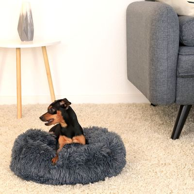 lionto Donut-Hundebett aus weichem Plüsch mit rutschfester Unterseite